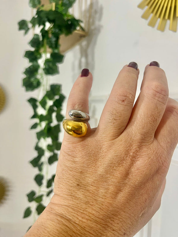 ANELLO DOPPIA VIRGOLA SILVER GOLD
