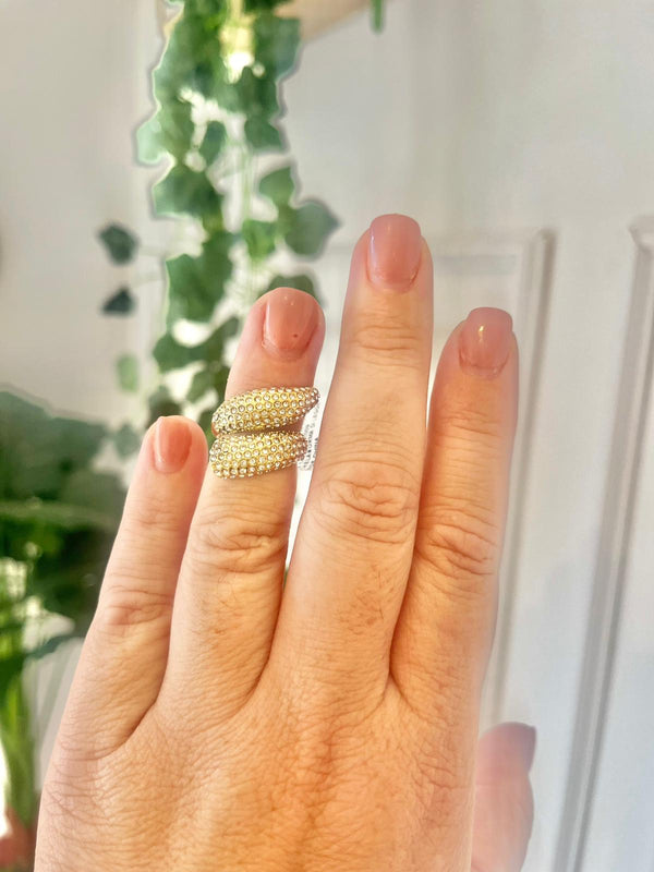 ANELLO FOGLIA STRASS GOLD