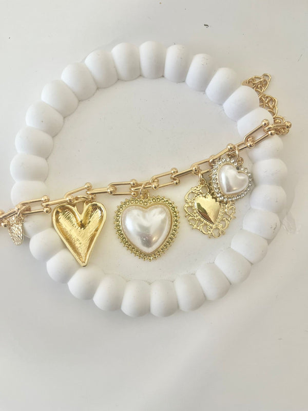 BRACCIALE CUORE SAVRO E CUORE IN PERLE