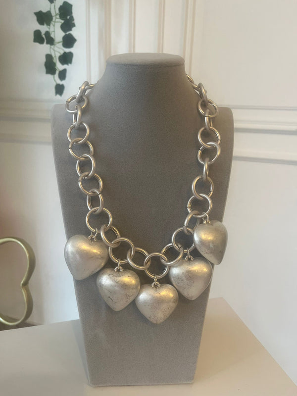 COLLANA CATENA CUORI BOMBATI SILVER
